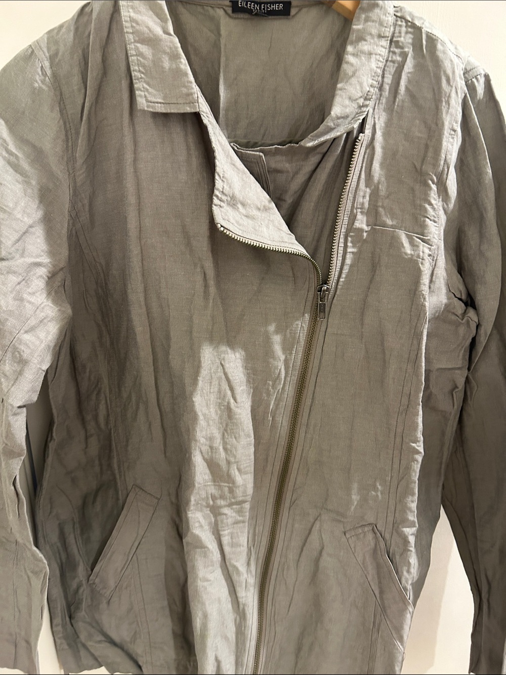 Eileen Fisher Light Gray Linen Zip Jacket